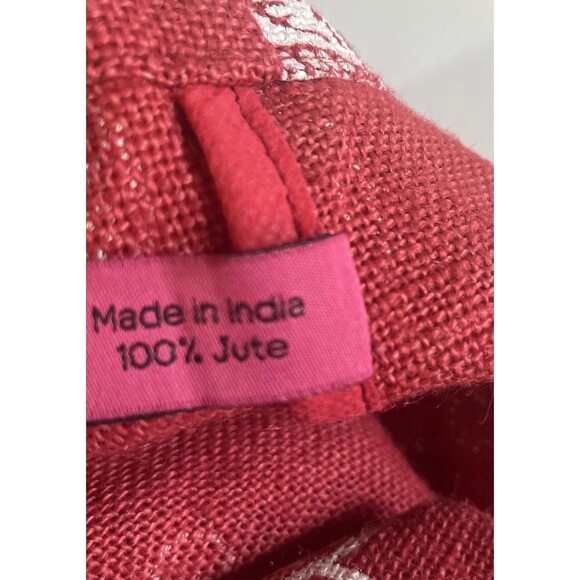 Buckhead Betties Bag 100% Jute Red White Large Tote Shopper Travel Beach Floral - Picture 4 of 8